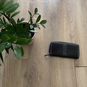 Coach Black Logo Canvas Wallet with Leather Trim